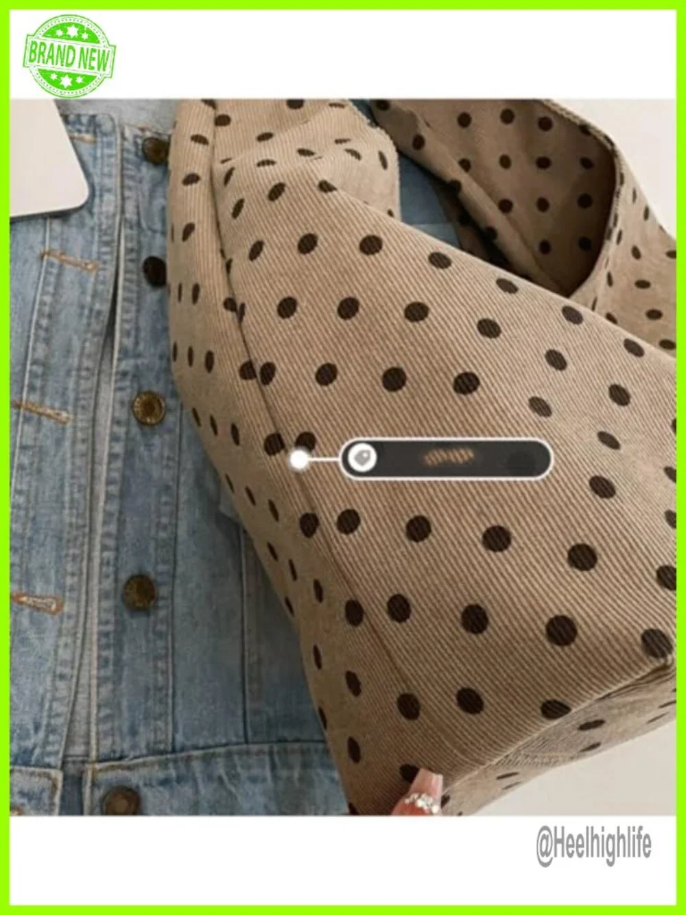Slouchy Canvas Polka Dot Hobo Bag Women Crossbody Shoulder Tote Work Travel